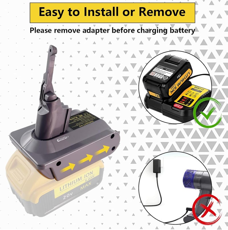 ASUNT New Version V8 V7 Battery Adapter for DeWalt 20V Lithium Battery Convert to Replace for Dyson V8 V7 Battery, Work for Dyson V8/7 Series Vacuum Cleaners V8/7 Animal V8/7 Absolute V8/7 Motorhead - Image 5